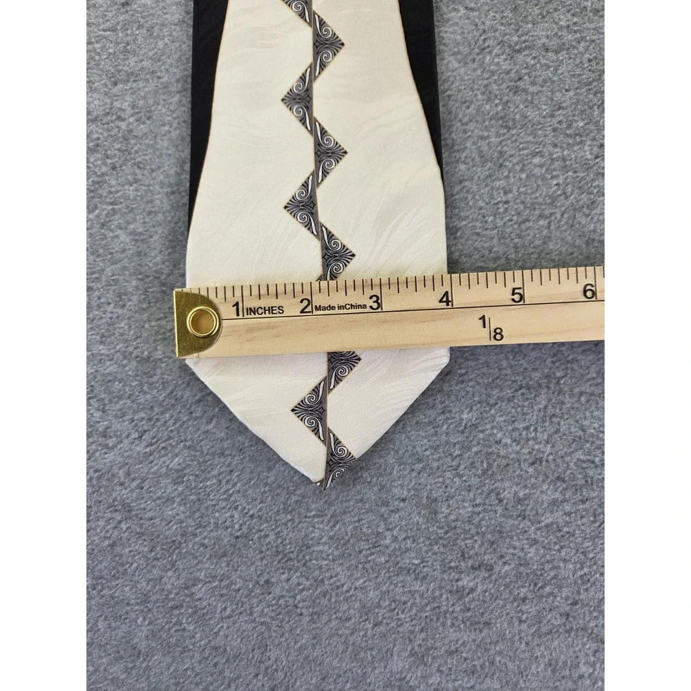 Vintage Ottimo Uomo Silk TieBaroque Filigree Black Cream 90s Statement Geo Art